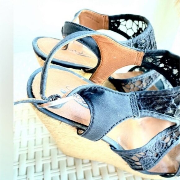 LUCKY BRAND Crochet Cut Out Riedel Ranette Wedge Sandals- Black - Picture 7 of 9